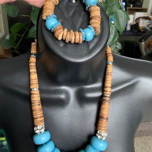Wooden Bead Necklace & Bracelet